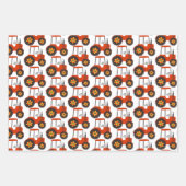 キッズレッドトラクター誕生日ブルーイエローホワイト ラッピングペーパーシート (正面)