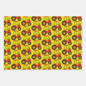 キッズレッドトラクター誕生日ブルーイエローホワイト ラッピングペーパーシート (正面3)