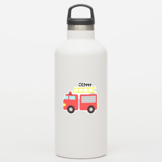 キッズレッドパーソナライズされた消防車のシール シール (ウォーターボトル)
