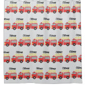 キッズレッドパーソナライズされた消防車 シャワーカーテン (正面)