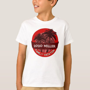 キッズレッドパームツリー名前をカスタムするバケーションTシャツ Tシャツ