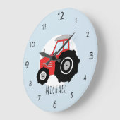 キッズレッドファームトラクターカートゥーンカーボーイズ子供部屋 ラージ壁時計 (傾斜)