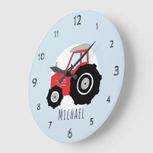 キッズレッドファームトラクターカートゥーンカーボーイズ子供部屋 ラージ壁時計 (傾斜)