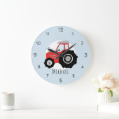 キッズレッドファームトラクターカートゥーンカーボーイズ子供部屋 ラージ壁時計 (ホーム)