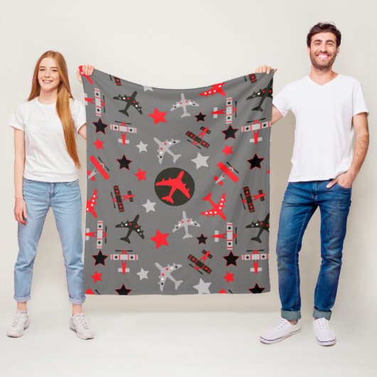 キッズレッドブラックグレーの飛行機のパターン フリースブランケット (インサイチュ)