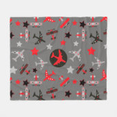 キッズレッドブラックグレーの飛行機のパターン フリースブランケット (正面(横))