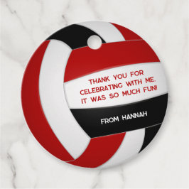 キッズレッドブラックバレーボール誕生日パーティー フェイバータグ