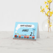 キッズレッドブルートレイン誕生日カード カード (黄色い花)