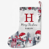 キッズレッドペンギンモノグラム名 スモールクリスマスストッキング (裏面)
