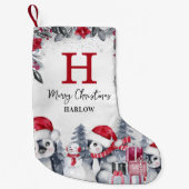 キッズレッドペンギンモノグラム名 スモールクリスマスストッキング (正面)