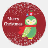 キッズレッドメリークリスマスグリーンフクロウパーティー工芸 ラウンドシール (正面)