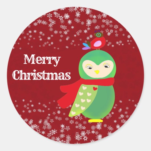 キッズレッドメリークリスマスグリーンフクロウパーティー工芸 ラウンドシール (正面)