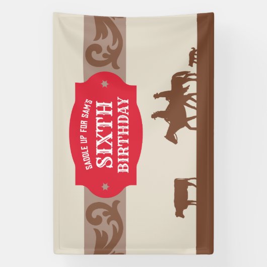 キッズレッド/ブラウンウェスタンテーマ誕生日パーティー 横断幕 (縦)