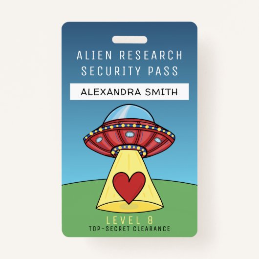 キッズレッドUFOパーティーエイリアン研究セキュリティパス バッジ (正面)