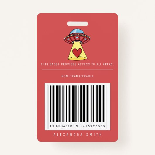 キッズレッドUFOパーティーエイリアン研究セキュリティパス バッジ (裏面)