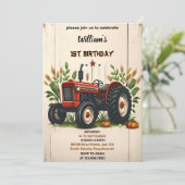 キッズレトロクールボーイトラクター最初の誕生日 招待状 (スタンド正面)