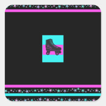 キッズレトロローラスケートで滑るパーティースクエアステッカー