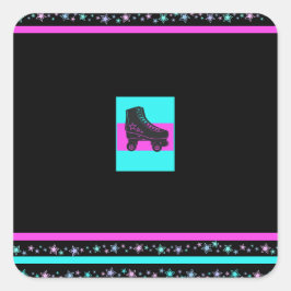 キッズレトロローラスケートで滑るパーティースクエアステッカー スクエアシール