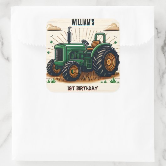 キッズレトロ男クールの子トラクター最初の1歳の誕生日 スクエアシール (バッグ)