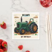 キッズレトロ男クールの子トラクター最初の1歳の誕生日 スタンダードカクテルナプキン (インサイチュ)