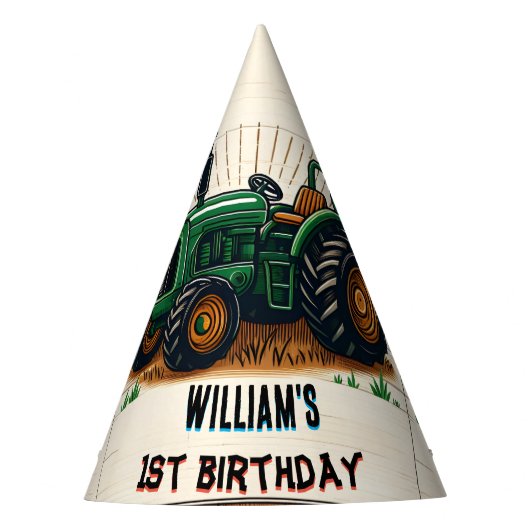 キッズレトロ男クールの子トラクター最初の1歳の誕生日 パーティーハット (正面)