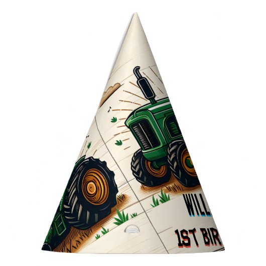 キッズレトロ男クールの子トラクター最初の1歳の誕生日 パーティーハット (左)