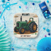 キッズレトロ男クールの子トラクター最初の1歳の誕生日 ペーパープレート (パーティー)