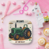 キッズレトロ男クールの子トラクター最初の1歳の誕生日 ペーパープレート (パーティー)