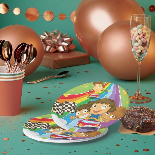 キッズレースオンアレインボー紙プレート ペーパープレート