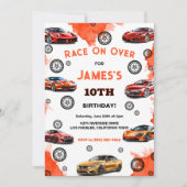 キッズレースオンオーバースピードレーシングカー誕生日 招待状 (正面)