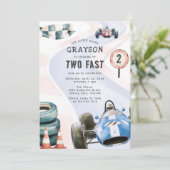 キッズレースカーをテーマにしたセカンドバースデーパーティー 招待状 (スタンド正面)