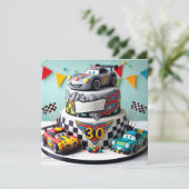 キッズレースカー玩具お誕生日ケーキ カード (スタンド正面)