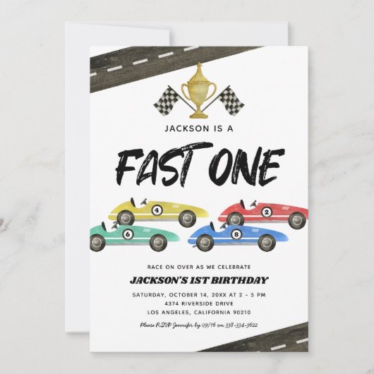 キッズレースカー1st誕生日招待状 招待状 (正面)