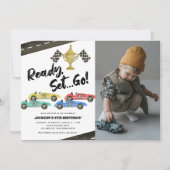 キッズレースカーAny Age誕生日写真 招待状 (正面)