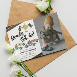 キッズレースカーAny Age誕生日写真 招待状