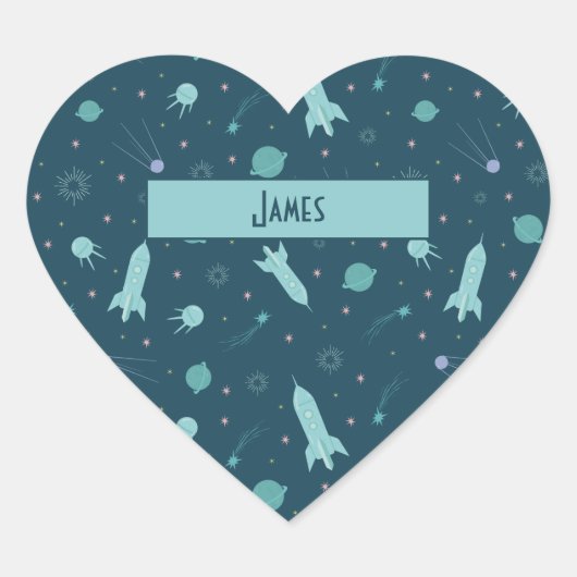 キッズロケット船から宇宙旅行土星惑星 ハートシール (正面)