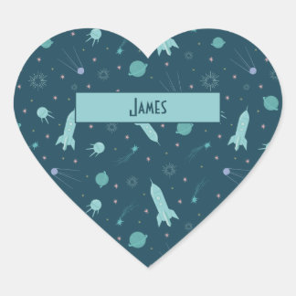 キッズロケット船から宇宙旅行土星惑星 ハートシール