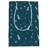 キッズロケット船から宇宙旅行土星惑星 ミディアムペーパーバッグ (正面)