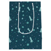 キッズロケット船から宇宙旅行土星惑星 ミディアムペーパーバッグ (裏面)