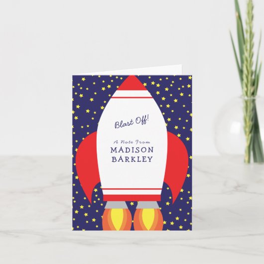 キッズロケット船かわいい固定カード ノートカード (正面)