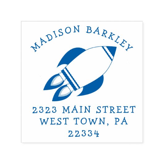 キッズロケット船かわいい差出人住所スタンプ セルフインキングスタンプ (デザイン)