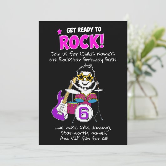 キッズロックスターをテーマにした誕生日パーティーは揺れる 招待状 (スタンド正面)