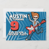 キッズロックスター少年9thバースデーブルーの招待状 招待状 (正面)
