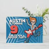 キッズロックスター少年9thバースデーブルーの招待状 招待状 (スタンド正面)