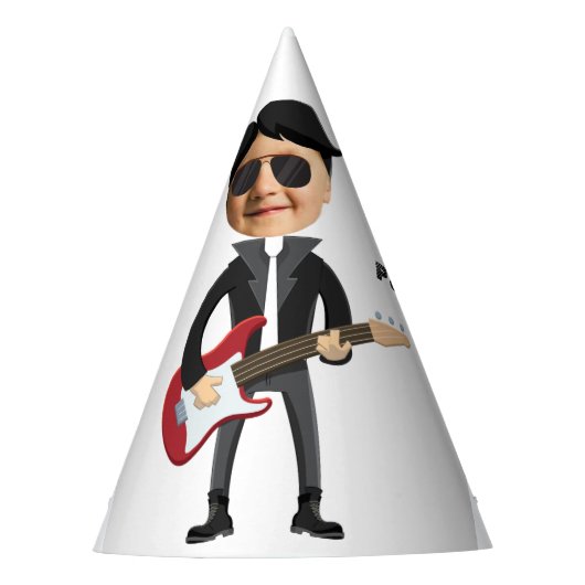キッズ🎸🤣ロックスター誕生日ギターファンキーおもしろい パーティーハット (正面)