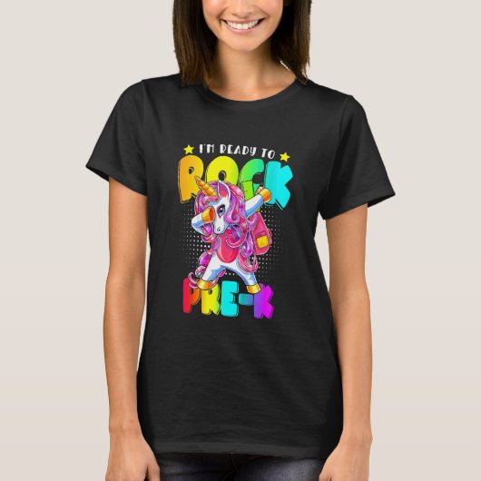 キッズロックプレKダビングUnicorn女の子Back To Scho Tシャツ (正面)