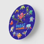 キッズロボットベッドルームデコールピンクブルーナッツボルト ラウンド壁時計 (傾斜)