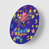 キッズロボットベッドルームデコールピンクブルー名前付きナッツボルト ラウンド壁時計 (傾斜)