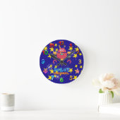 キッズロボットベッドルームデコールピンクブルー名前付きナッツボルト ラウンド壁時計 (ホーム)