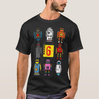 キッズロボット第6誕生日レトロロボットNUMBE Tシャツ